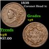 Image 1 : 1838 Coronet Head Large Cent 1c Grades vg, very good