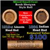 Image 1 : Mixed small cents 1c orig shotgun roll, 1919-s Wheat Cent, 1864 Indian Cent other end, Brinks Wrappe