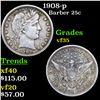 Image 1 : 1908-p Barber Quarter 25c Grades vf++