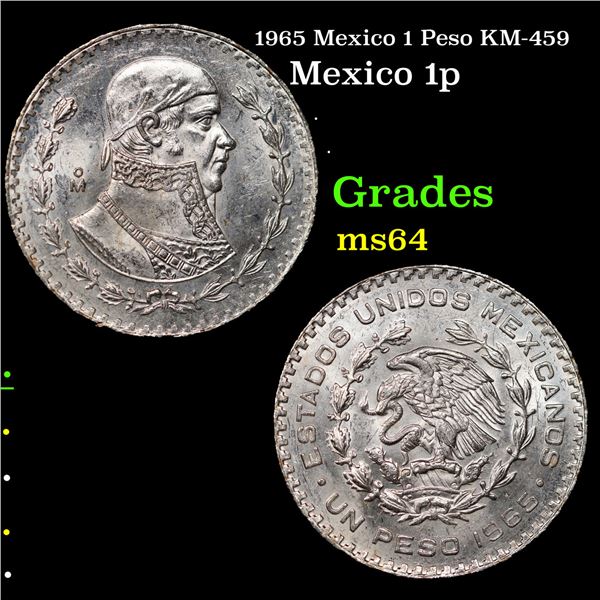 1965 Mexico 1 Peso KM-459 Grades Choice Unc