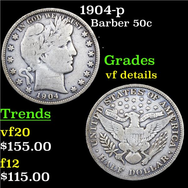 1904-p Barber Half Dollars 50c Grades vf details