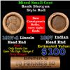 Image 1 : Mixed small cents 1c orig shotgun roll, 1917-d Wheat Cent, 1897 Indian Cent other end, Brinks Wrappe