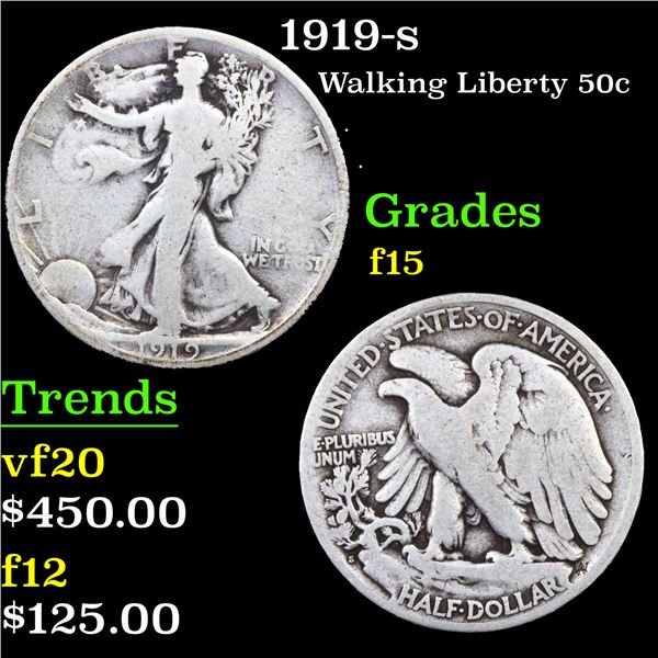 1919-s Walking Liberty Half Dollar 50c Grades f+