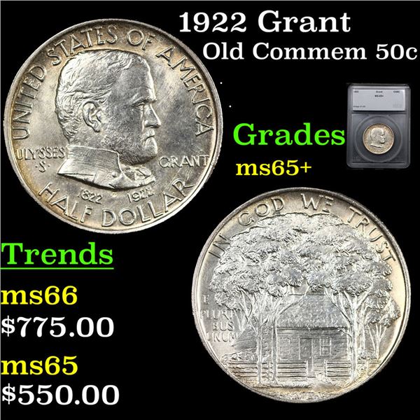 1922 Grant Old Commem Half Dollar 50c Graded ms65+ By SEGS