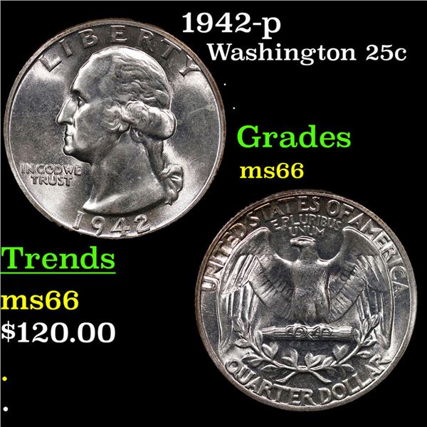 1942-p Washington Quarter 25c Grades GEM+ Unc