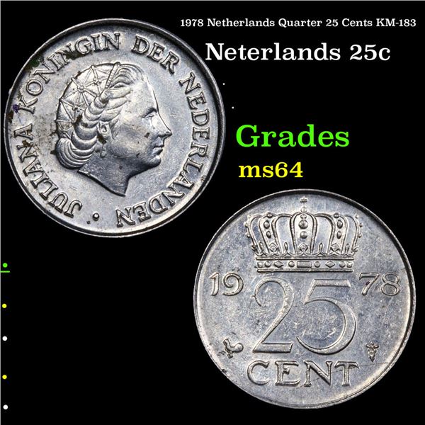 1978 Netherlands Quarter 25 Cents KM-183 Grades Choice Unc