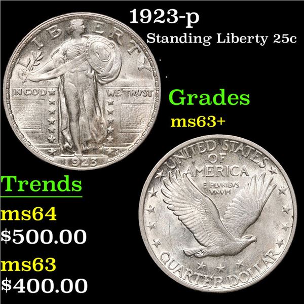 1923-p Standing Liberty Quarter 25c Grades Select+ Unc