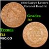 Image 1 : 1830 Large Letters Coronet Head Large Cent 1c Grades f, fine