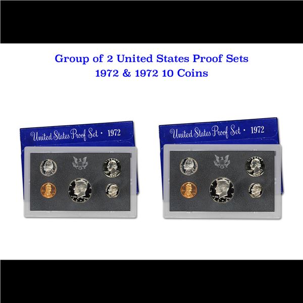 2x 1972 United States Mint Proof Set! A total of 10 Coins Inside, 5 each!