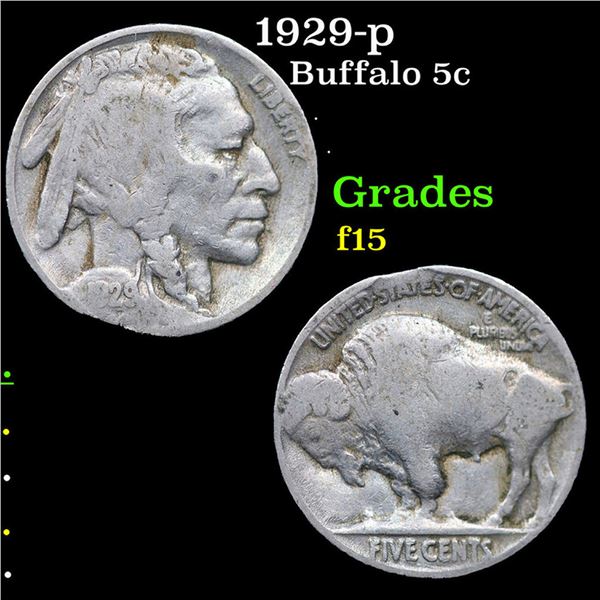 1929-p Buffalo Nickel 5c Grades f+