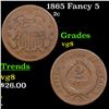 Image 1 : 1865 Fancy 5 Two Cent Piece 2c Grades vg, very good