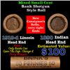 Image 1 : Mixed small cents 1c orig shotgun roll, 1919-d Wheat Cent, 1890 Indian Cent other end, Brinks Wrappe