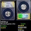 Image 1 : ANACS 1938-p Washington Quarter 25c Graded ms64 By ANACS