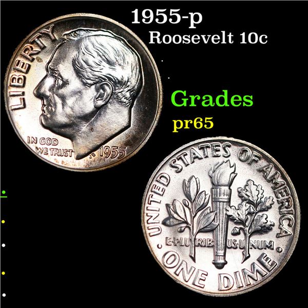 Proof 1955-p Roosevelt Dime 10c Grades GEM Proof