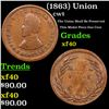 Image 1 : (1863) Union Civil War Token 1c Grades xf