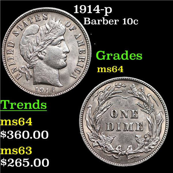 1914-p Barber Dime 10c Grades Choice Unc