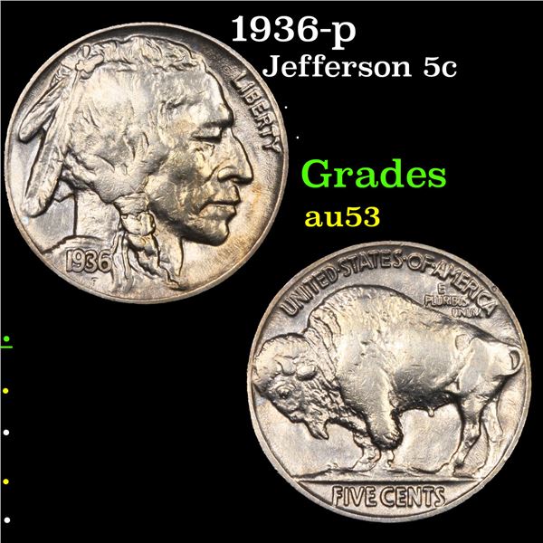 1936-p Jefferson Nickel 5c Grades Select AU
