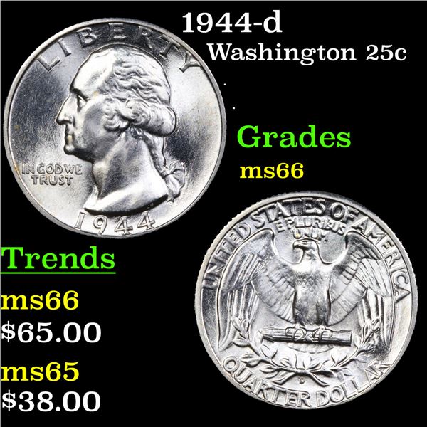 1944-d Washington Quarter 25c Grades GEM+ Unc