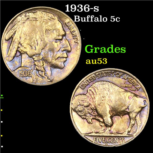 1936-s Buffalo Nickel 5c Grades Select AU