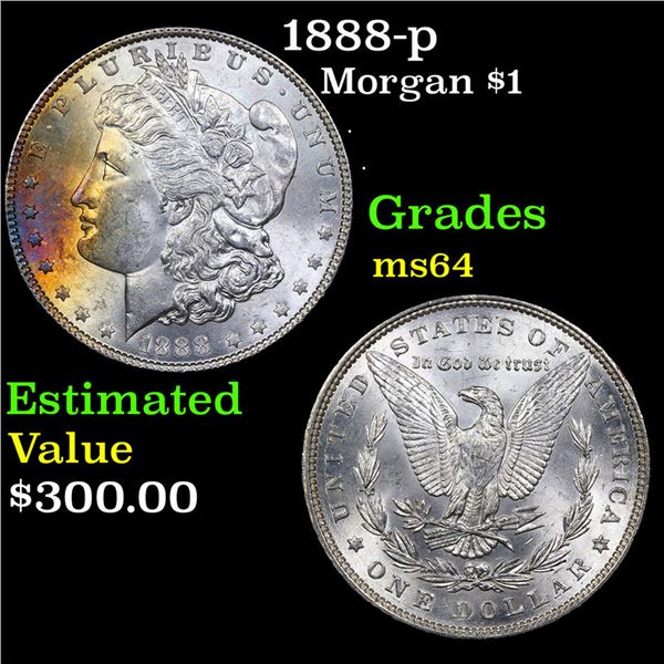 1888-p Morgan Dollar Rainbow Toned $1 Grades Choice Unc