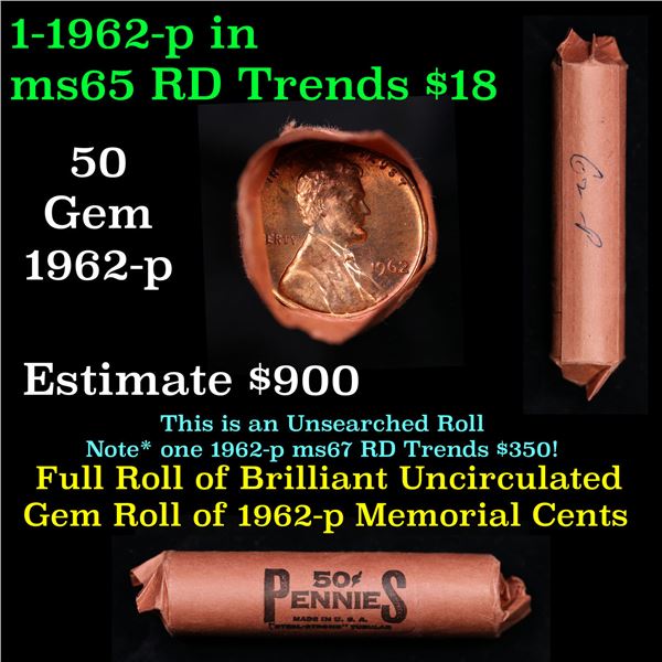 Lincoln 1c roll, 1962-p 50 pcs Vintage "Steel-Strong" Tubular Wrapper.