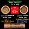 Mixed small cents 1c orig shotgun roll, 1918-s Wheat Cent, 1887 Indian Cent other end, Brinks Wrappe