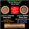 Mixed small cents 1c orig shotgun roll, 1915-d Wheat Cent, 1889 Indian Cent other end, Brinks Wrappe