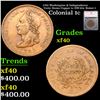 Image 1 : 1783 Washington & Independence Unity States Copper 1c Colonial Cent GW-104, Baker-1 1c Graded xf40 B