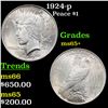 Image 1 : 1924-p Peace Dollar $1 Grades GEM+ Unc