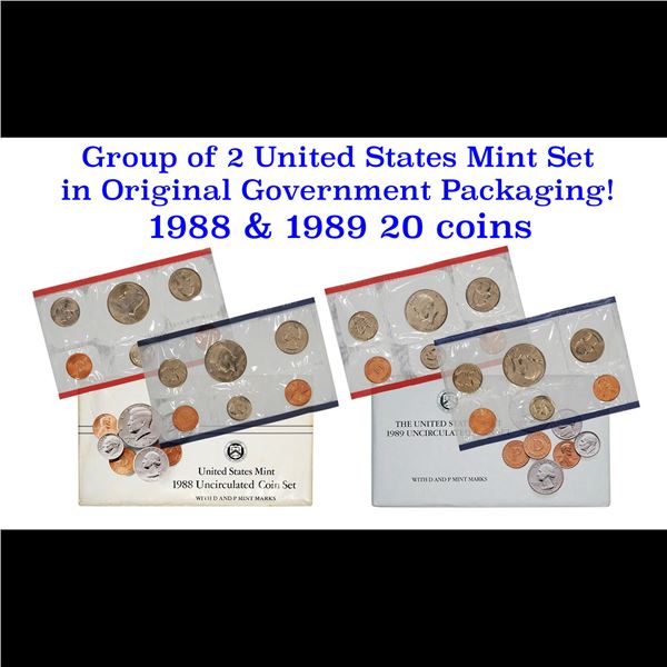 Group of 2 United States Mint Set in Original Government Packaging! From 1988-1989 with 20 Coins Ins