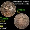 Image 1 : 1837 Head of 1837 Coronet Head Large Cent 1c Grades f+