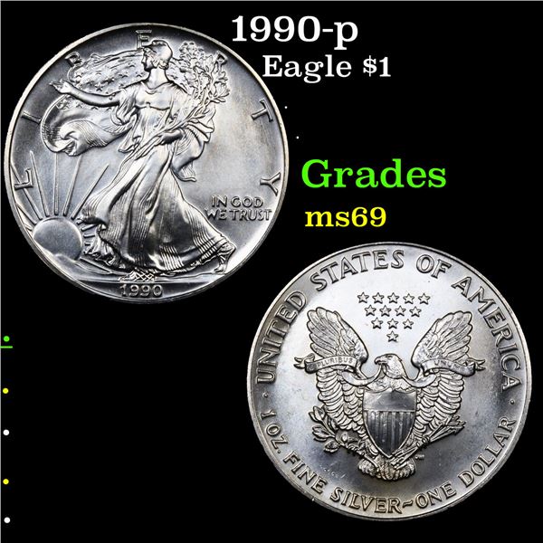 1990-p Silver Eagle Dollar $1 Grades ms69