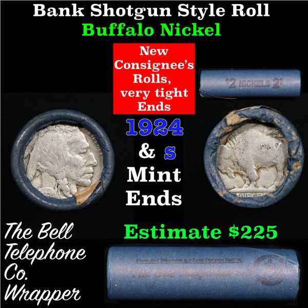 Buffalo Nickel Shotgun Roll in Old Bank Style 'Bell Telephone'  Wrapper 1924 &s Mint Ends Grades