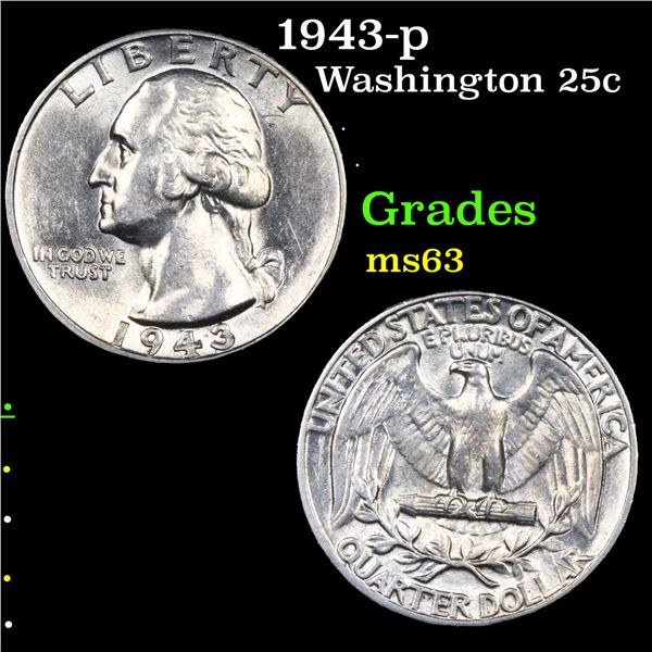 1943-p Washington Quarter 25c Grades Select Unc