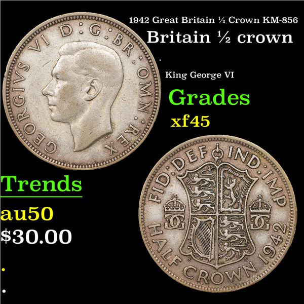 1942 Great Britain 1/2 Crown KM-856 Grades xf+