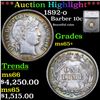 Image 1 : ***Auction Highlight*** 1892-o Barber Dime 10c Graded ms65+ By SEGS (fc)