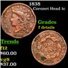 Image 1 : 1838 Coronet Head Large Cent 1c Grades f details