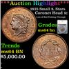 Image 1 : ***Auction Highlight*** 1835 Small 8, Stars Coronet Head Large Cent 1c Graded ms64 bn By SEGS (fc)