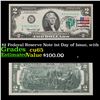 Image 1 : 1976 $2 Federal Reserve Note 1st Day of Issue, with Stamp Grades Gem CU