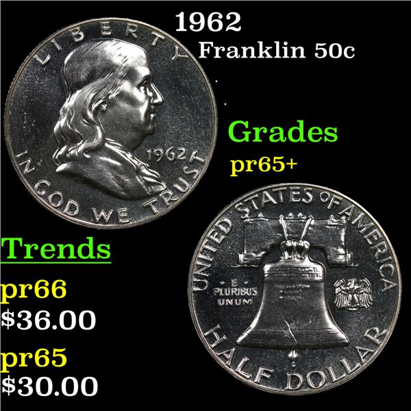 Proof 1962 Franklin Half Dollar 50c Grades GEM+ Proof