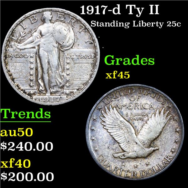 1917-d Ty II Standing Liberty Quarter 25c Grades xf+