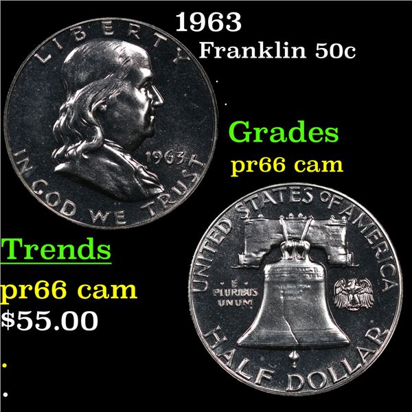 Proof 1963 Franklin Half Dollar 50c Grades GEM+ Proof Cameo