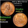 Image 1 : 1951-p Lincoln Cent Mint Error 1c Grades Choice Unc RB