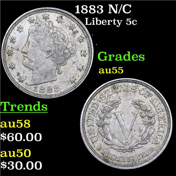 1883 N/C Liberty Nickel 5c Grades Choice AU