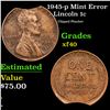 Image 1 : 1945-p Lincoln Cent Mint Error 1c Grades xf