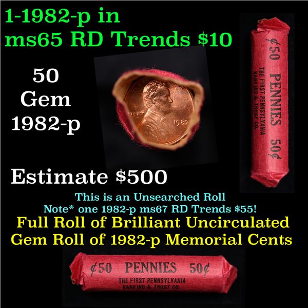 Lincoln 1c roll, Mix Date 50 pcs The First Pennsylvania Banking & Trust Co. Wrapper.