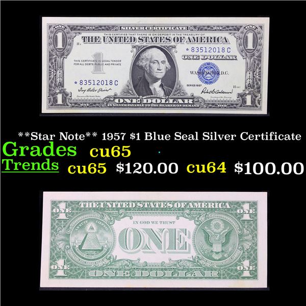 **Star Note** 1957 $1 Blue Seal Silver Certificate Grades Gem CU