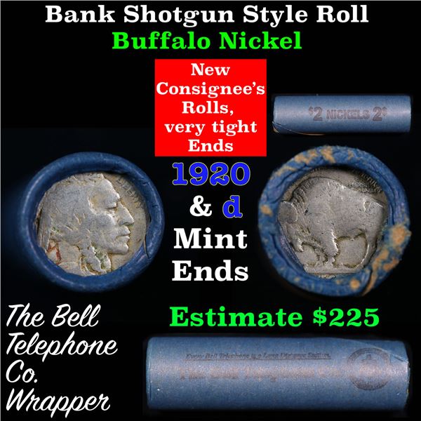 Buffalo Nickel Shotgun Roll in Old Bank Style 'Bell Telephone'  Wrapper 1920 &d Mint Ends Grades