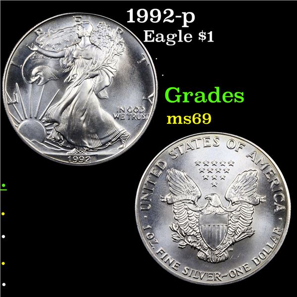 1992-p Silver Eagle Dollar $1 Grades ms69