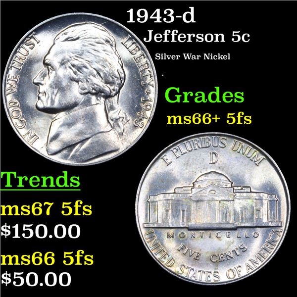 1943-d Jefferson Nickel 5c Grades GEM++ 5fs